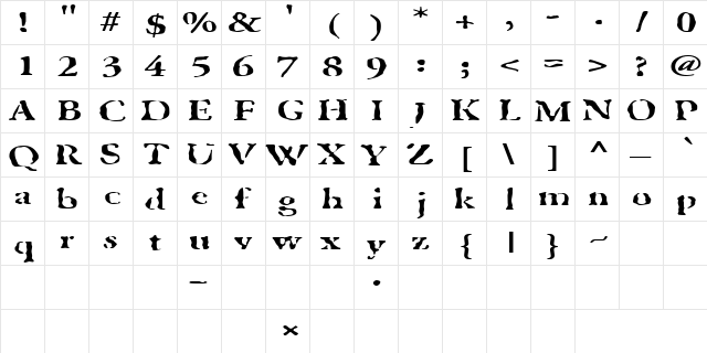 GhostTownExtended Regular  glyph index