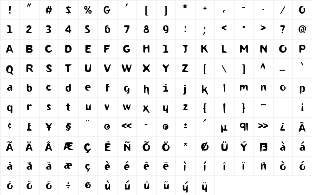 Droplet Regular  glyph index