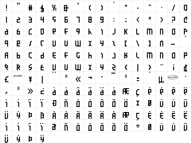 Valkyrie Expanded Expanded  glyph index