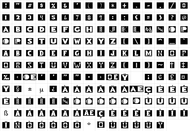 Casino Regular  glyph index