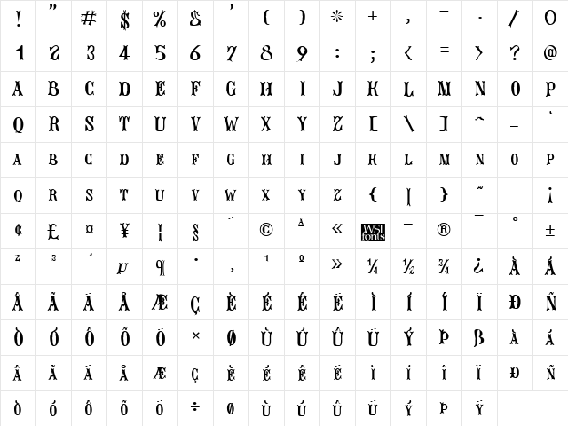 JacquesRoughcut Regular  glyph index