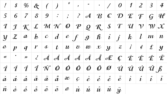 IsadoraEF Regular  glyph index