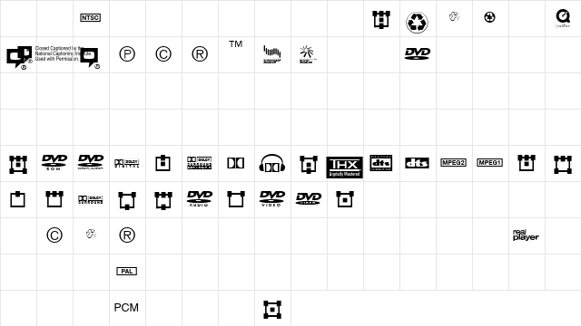 DVD Font Regular  glyph index