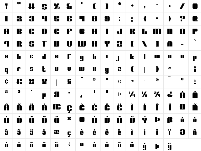 Nolo Contendre Condensed Condensed  glyph index
