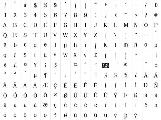 Dressel Light Regular  glyph index