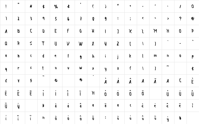 Vamfired Regular  glyph index