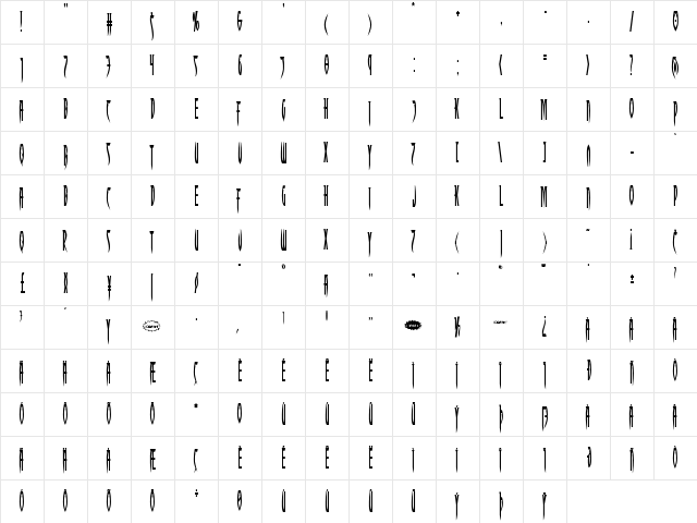 Inhumanity Condensed Condensed  glyph index