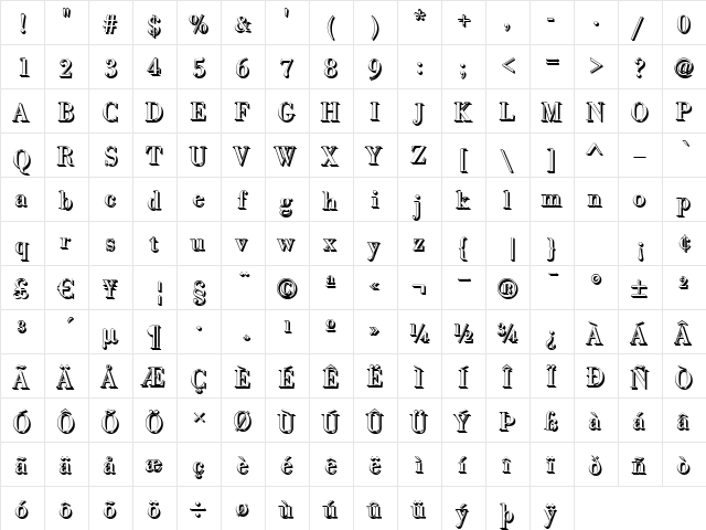 BodoniSh Regular  glyph index