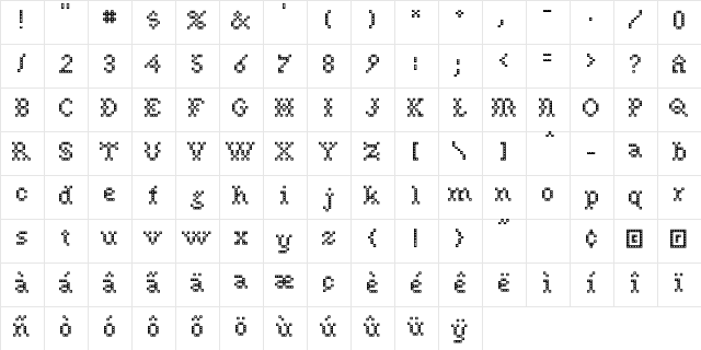 Needle PointSew  glyph index