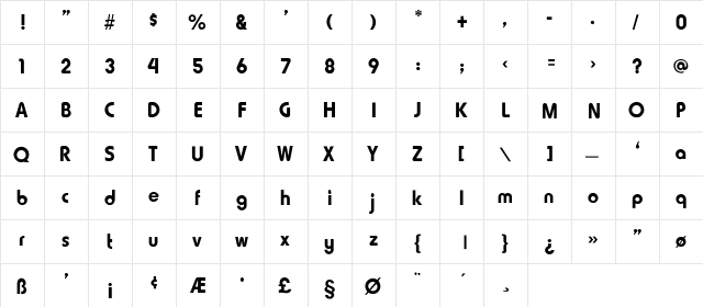 Shemp Thin Bold Regular  glyph index