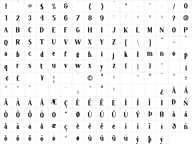 Charlotte Giselle Regular  glyph index