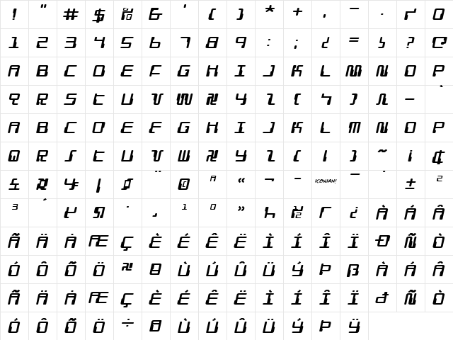 Droid Lover Expanded Italic Expanded Italic  glyph index