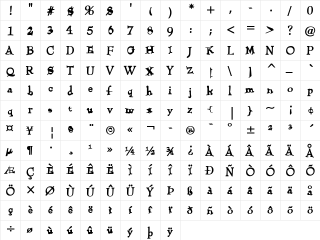 Heimlich Regular  glyph index