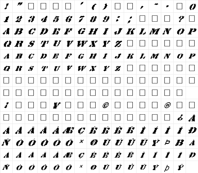 FZ WACKY 19 ITALIC Normal  glyph index