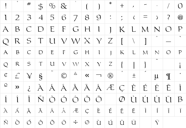 Carolus Roman Regular  glyph index