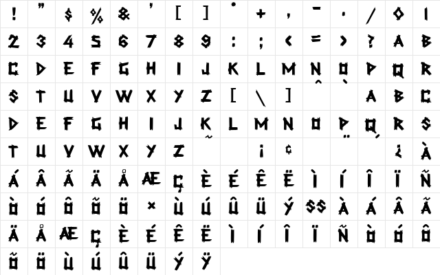 Rockmaker Regular  glyph index