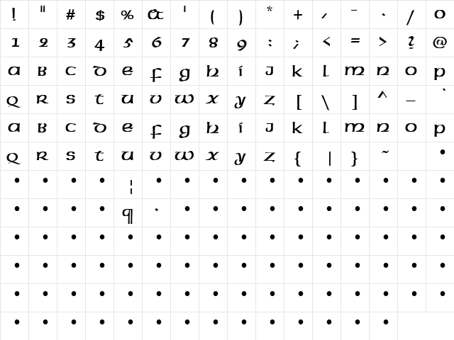 QTUSA-Uncial Regular  glyph index