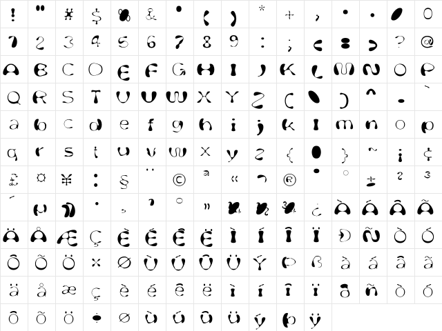 Dirty Three  glyph index
