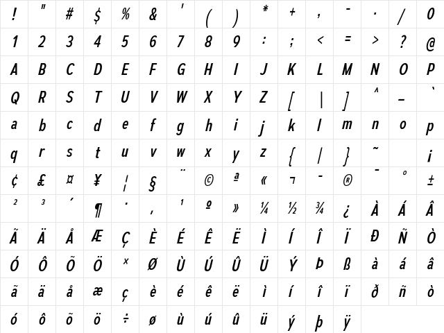 Autoradiographic Italic  glyph index