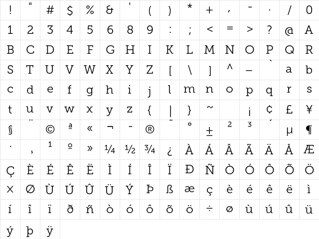 Museo Slab 300  glyph index