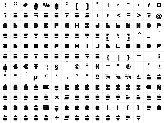 Breakbeat BTN Regular  glyph index
