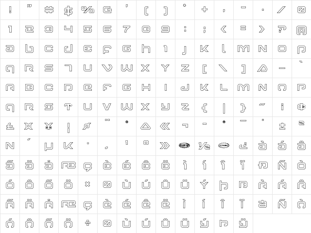 Gunrunner Ouline Ouline  glyph index