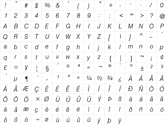 ATTriumvirate Regular  glyph index