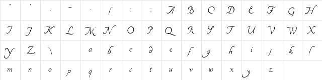 Cursive Regular  glyph index