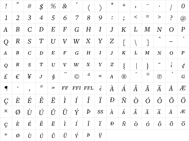 Freight Text Book Italic SC  glyph index