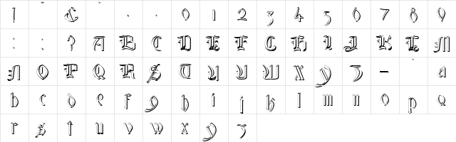 Glastonbury Wide Shadow Regular  glyph index