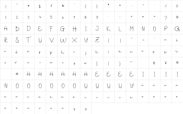 Glamor Signature Regular  glyph index