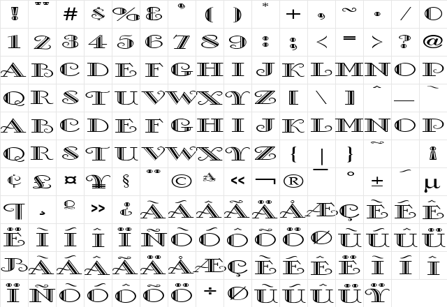 Gallery Wide Normal  glyph index