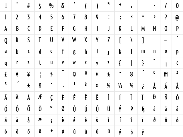 RelayComp-Medium Regular  glyph index