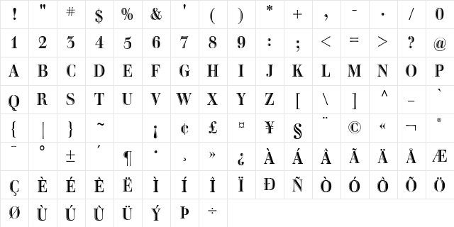 WalburnTooled Regular  glyph index