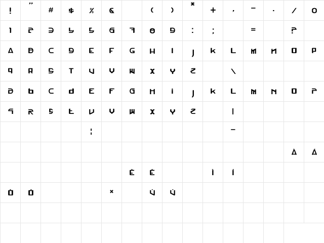 Roudeco2015c Regular  glyph index