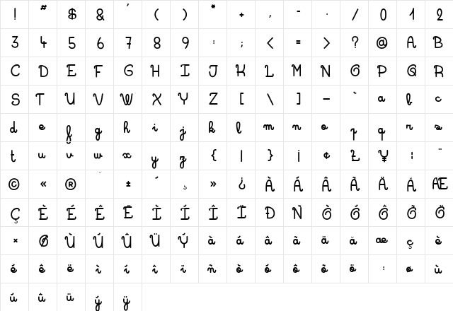 Queen Luna Regular  glyph index