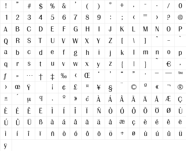 Grenoble-Light Regular  glyph index