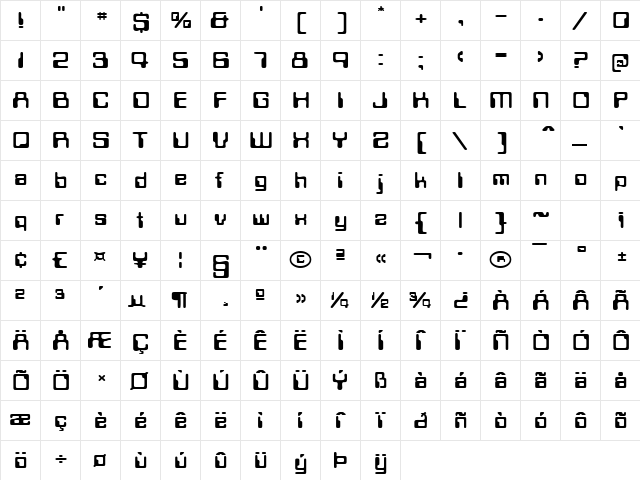 MagCardExtendedSSK Regular  glyph index