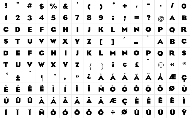 Eagle CG Bold Regular  glyph index