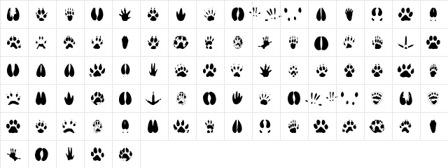 AnimalTracks Regular  glyph index