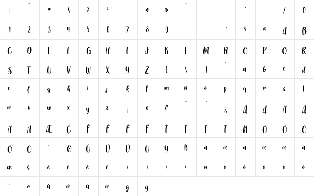 Myrlissa - Personal Use Regular  glyph index