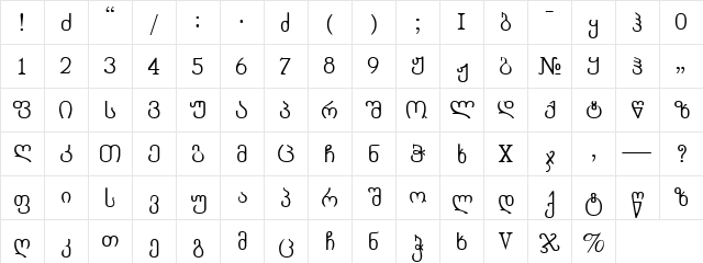 Chveulebrivy-ITV Regular  glyph index