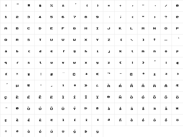ZX Spectrum7 Bold Regular  glyph index