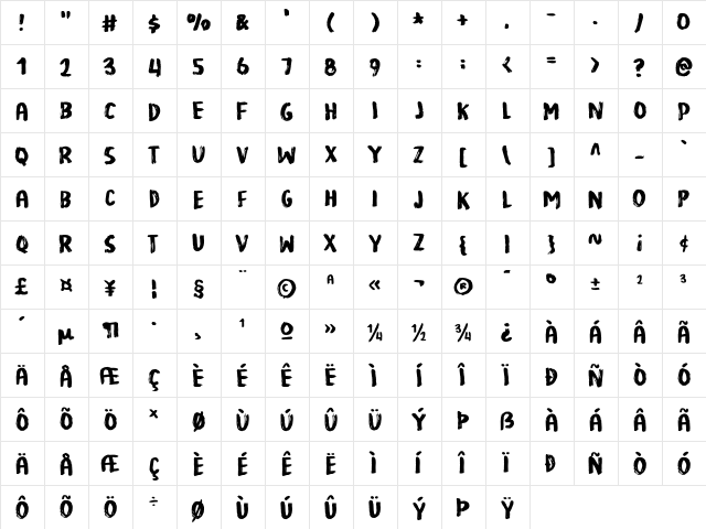 Reliable DEMO Regular  glyph index