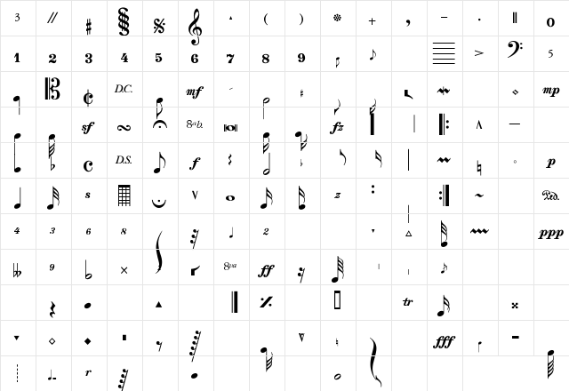 91 Regular  glyph index