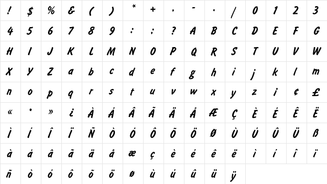 FlashEF Light  glyph index