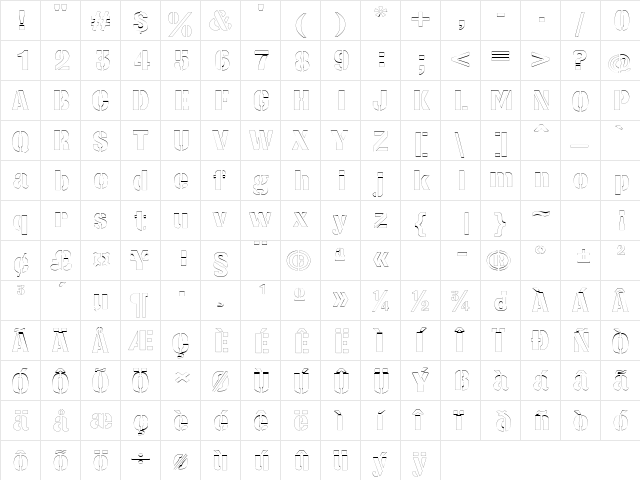 StencilSetExtendedOutline Regular  glyph index