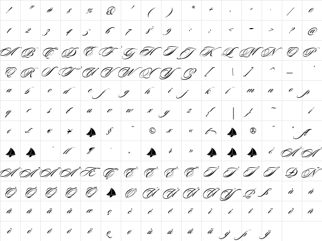 Sloop Script Two BETA Medium  glyph index