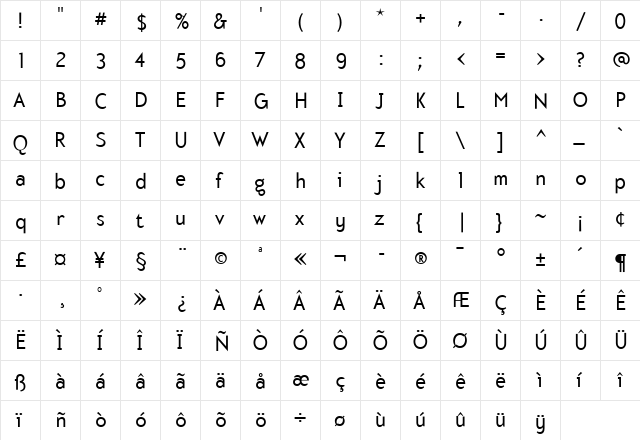 Mercury Regular  glyph index