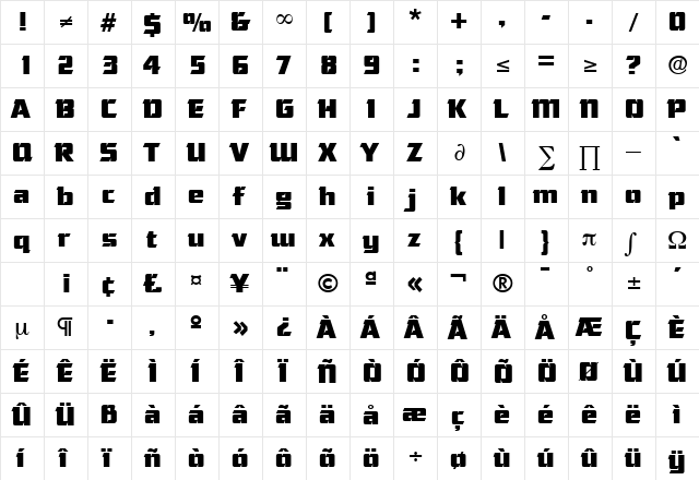 Cornered DB Medium  glyph index